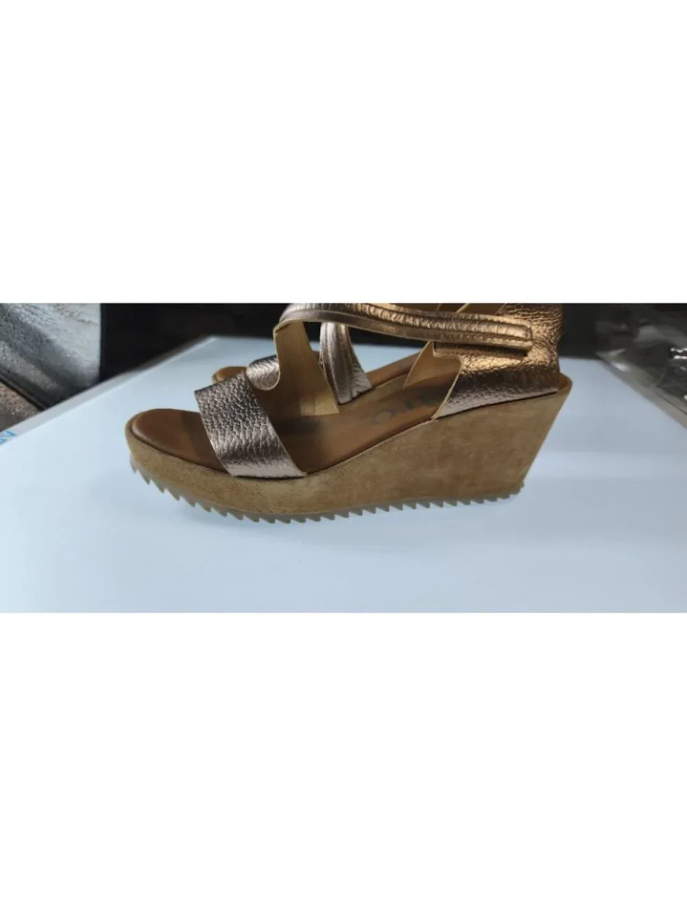 Pedro Garcia Bronze Metallic Wedge Sandals Sz 41 Suede Platform New No Box